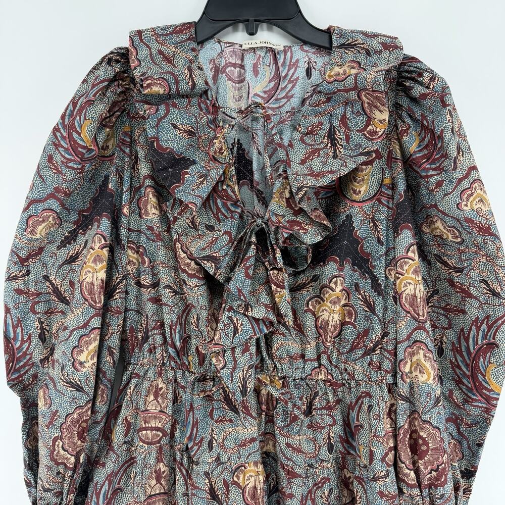 Ulla Johnson Women's Caris Carmine Batik Floral Puff Sleeve Mini Dress Small/Med - Picture 3 of 11